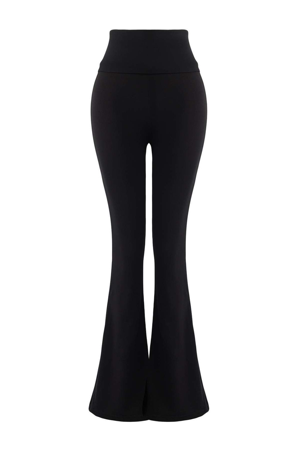 Siyah F?rcal? Soft Kumas Bel Katlama Detayl? Flare/Ispanyol Paca Yoga Orme Spor Tayt THMAW26TY00001