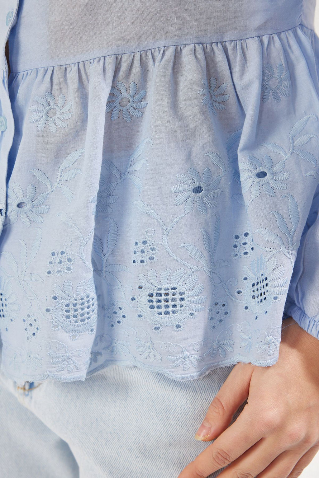 TRENDYOLMILLA Ac?k Sar? Dokuma Etek Ucu Nak?s Detayl? Regular Normal Kal?p Dokuma Gomlek TWOSS25GO00006 фото 9