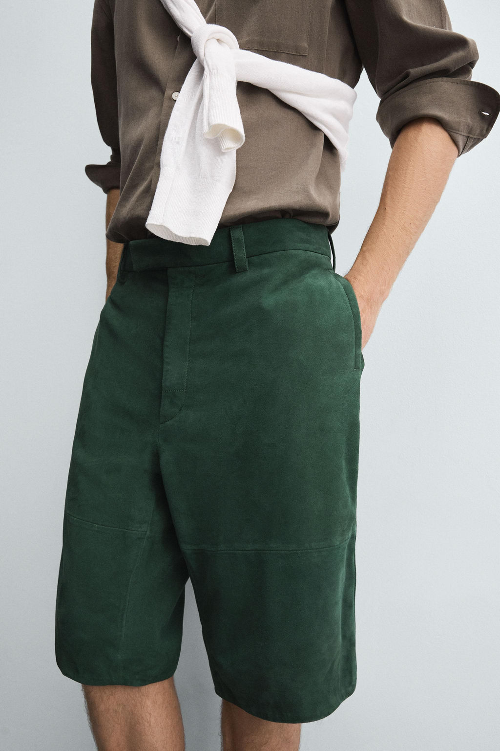 RELAXED FIT LEATHER SUEDE BERMUDA SHORTS - Zara фото 7
