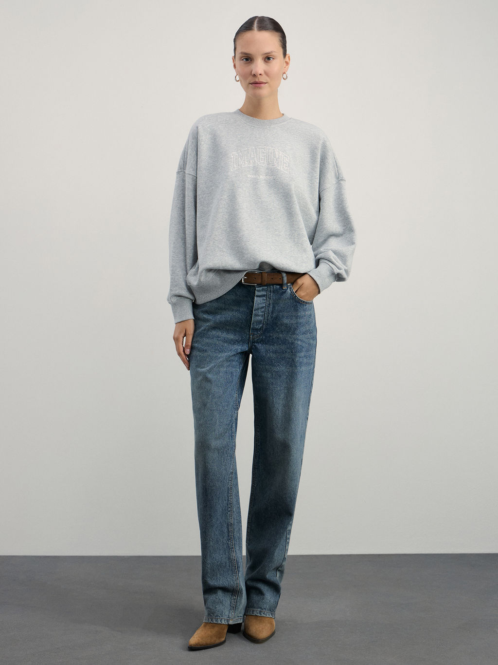 Свитшот из смесового хлопка с вышивкой / Zarina  фото 2