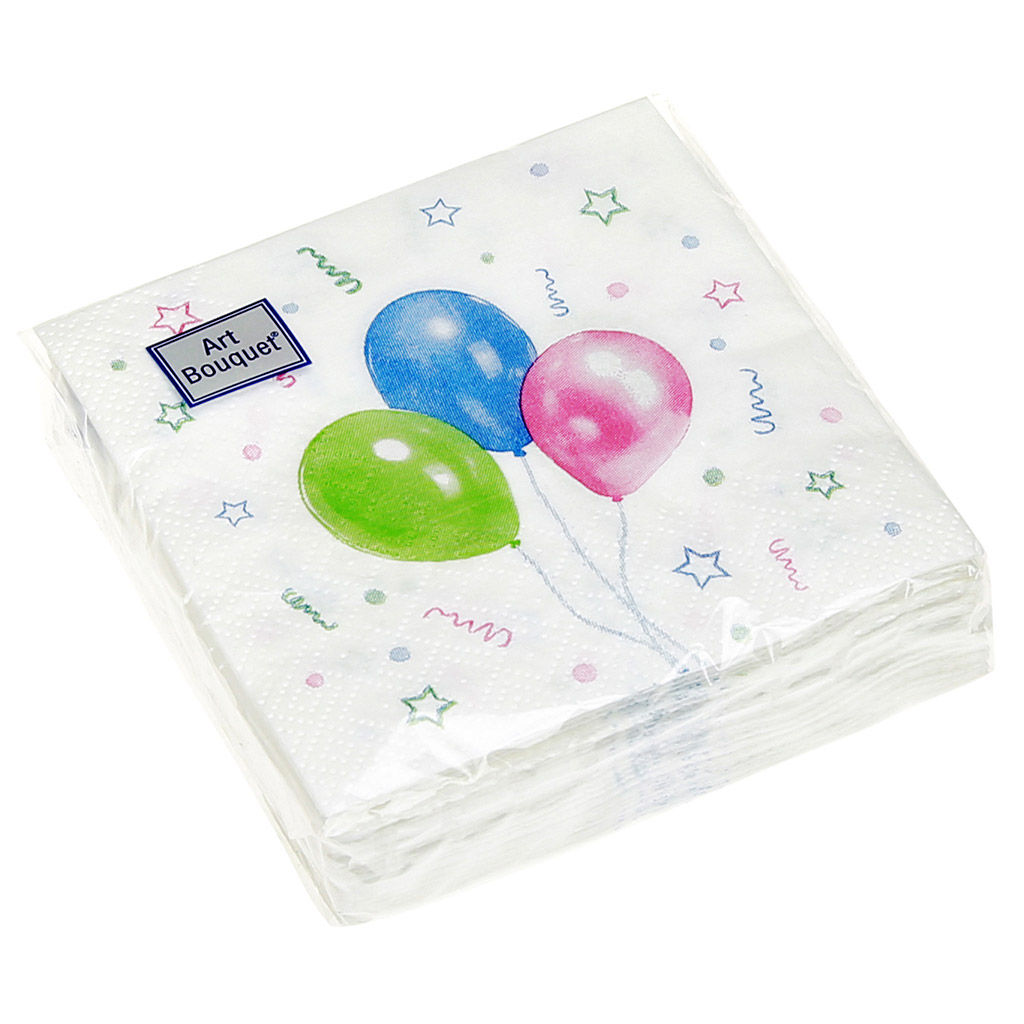 Салфетки бумажные Art Bouquet 20х20см, 2-х слойные, 30 штук в упаковке, 100% целлюлоза, Веселый праздник (Россия)