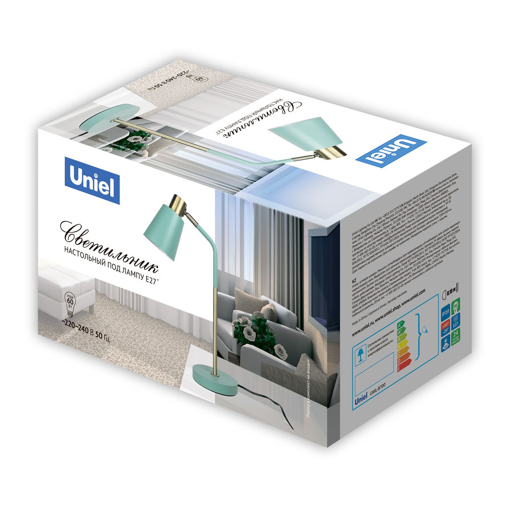 UML-B700 E27 WHITE Светильник настольный, 40W. Цоколь Е27. Механический выключатель. Белый. ТМ Uniel