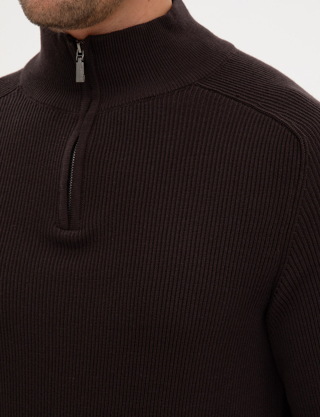 Koyu Kahverengi Slim Fit Dik Yaka Fermuarl_ Triko Kazak - Pierre cardin фото 7