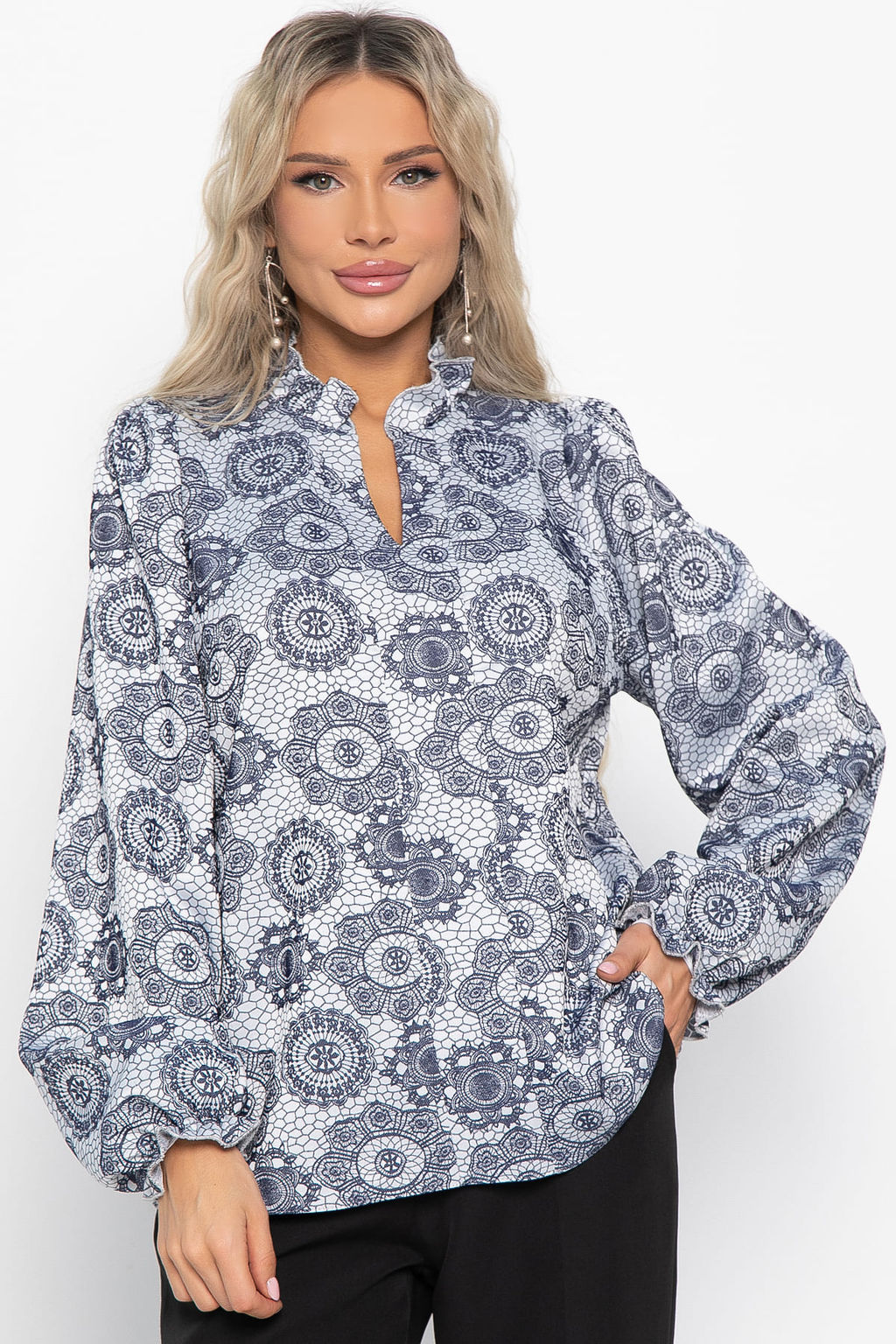 Блуза Доменика (серо-синяя) Б15016-18М