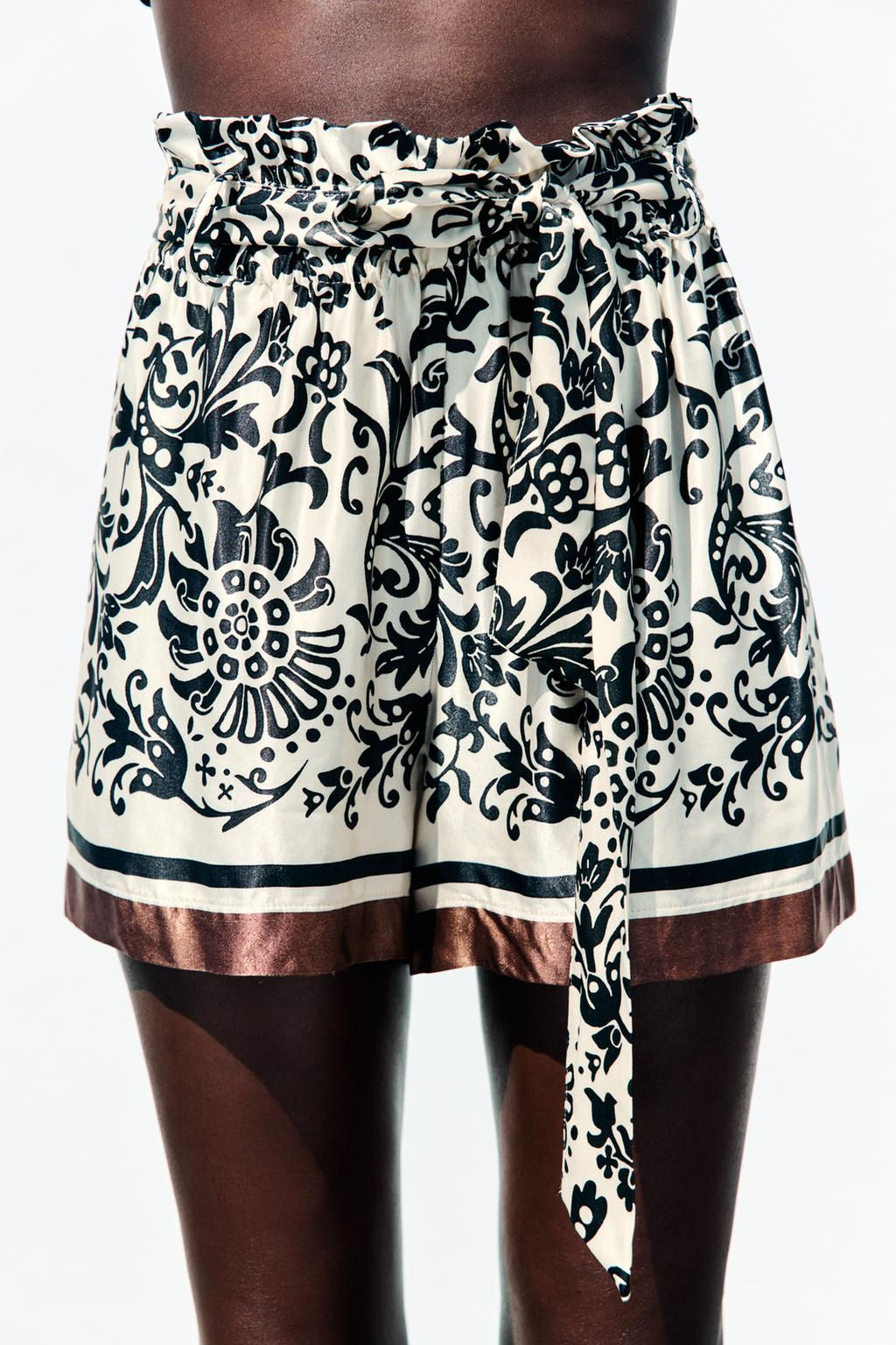 PRINTED SATIN PAPERBAG BERMUDA SHORTS - Zara фото 2