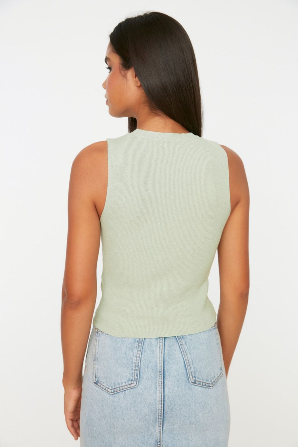 Mint Bisiklet Yaka Crop Bluz TWOSS21BZ0098