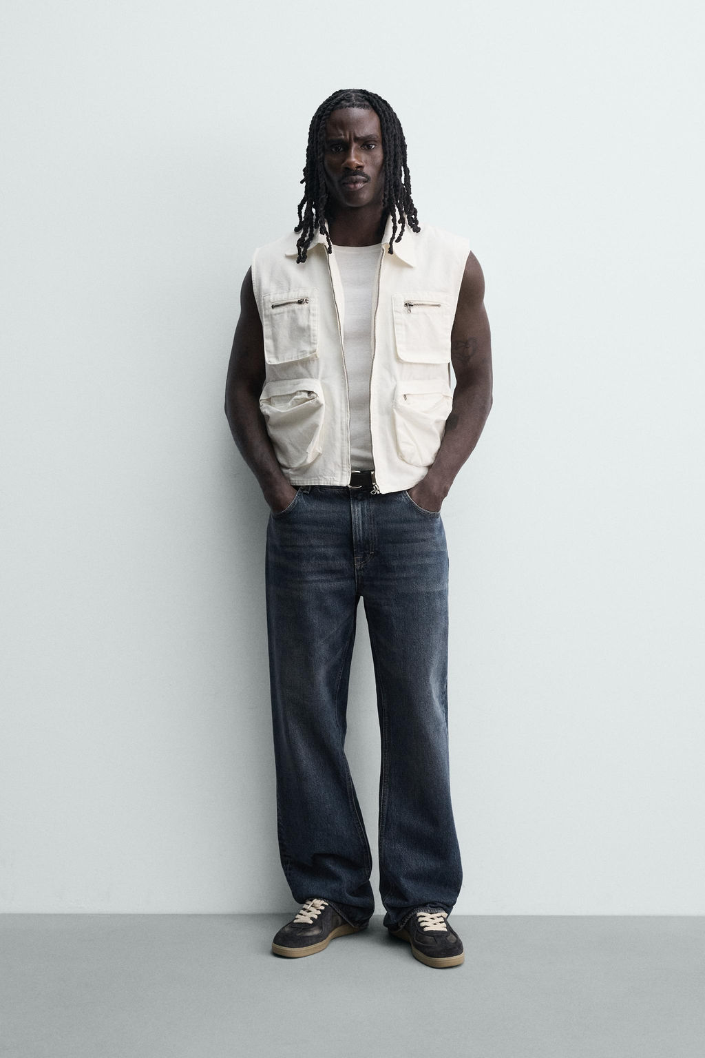CHALECO RELAXED FIT BOLSILLOS UTILITY / Blanco roto