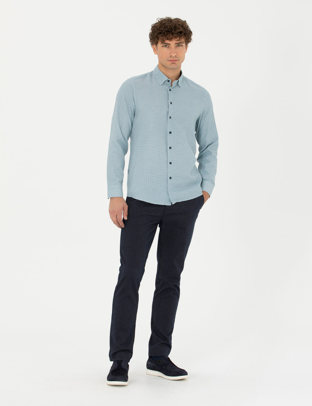 Lacivert Slim Fit _izgili Kanvas Pantolon