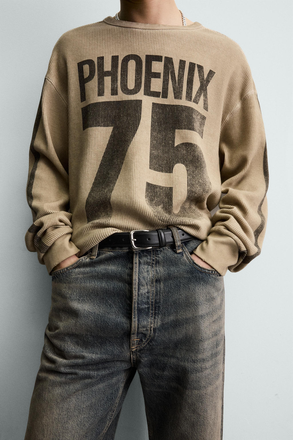 PRINTED WAFFLE-KNIT SWEATSHIRT - Zara фото 5