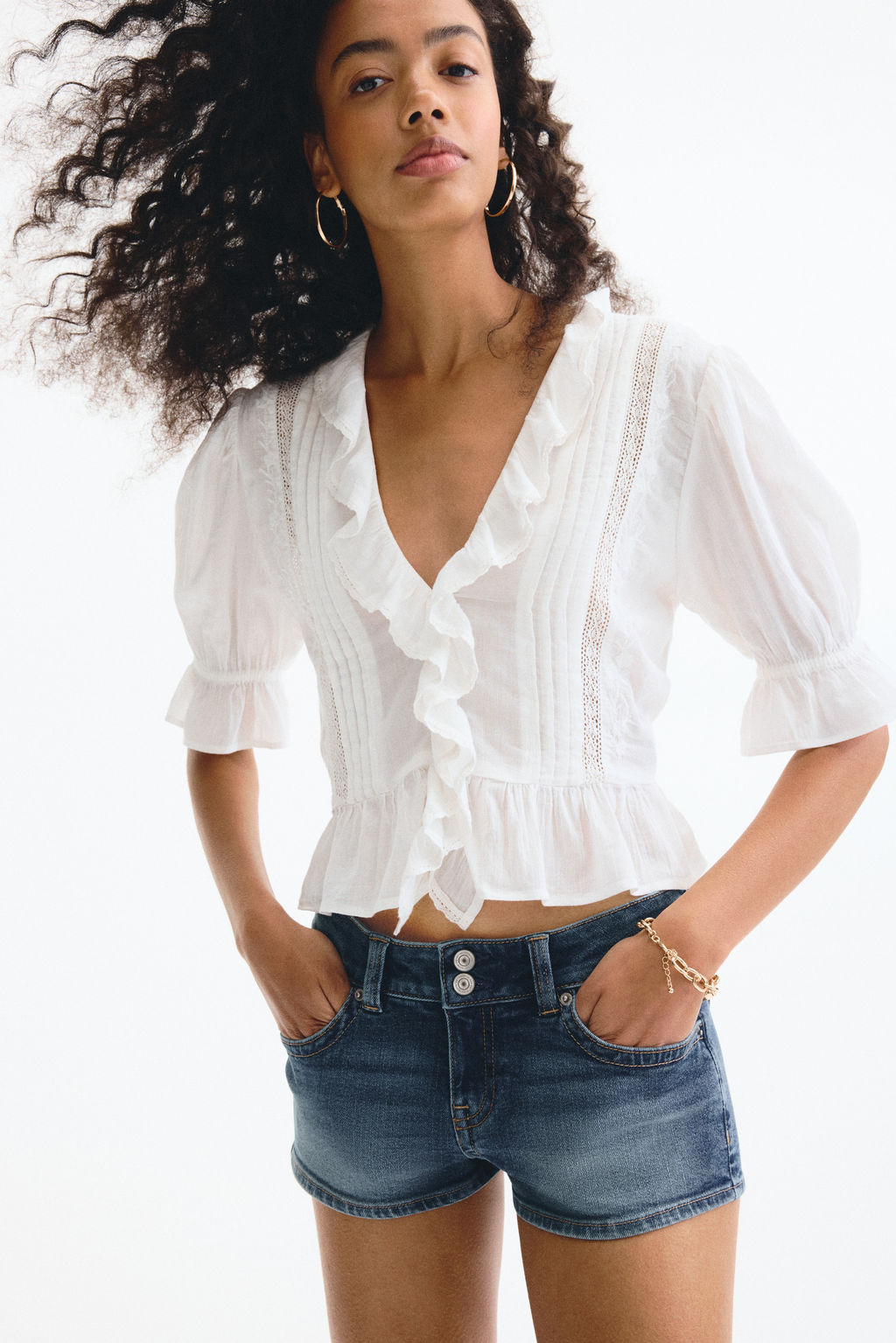 Minishorts denim de talle bajo - H&m фото 3