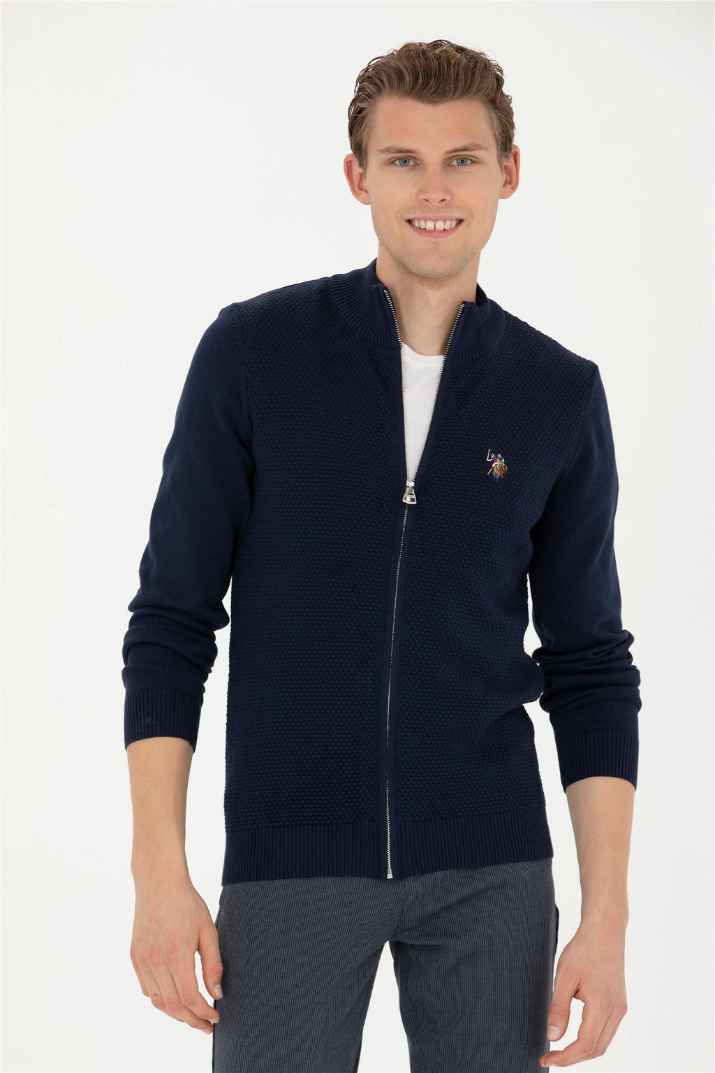 Мужской темно-синий базовый трикотажный кардиган - U.s. polo assn фото 3