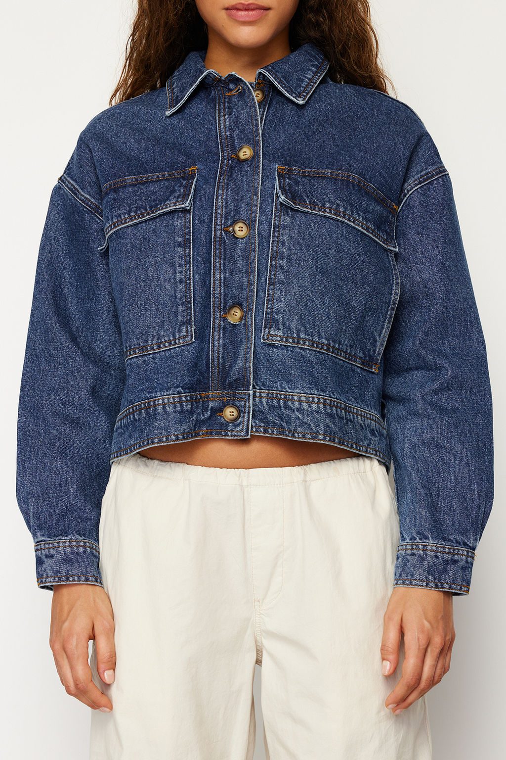 Koyu Mavi More Sustainable Cep Detayl? Denim Ceket TWOSS24CE00029 - Trendyolmilla фото 4