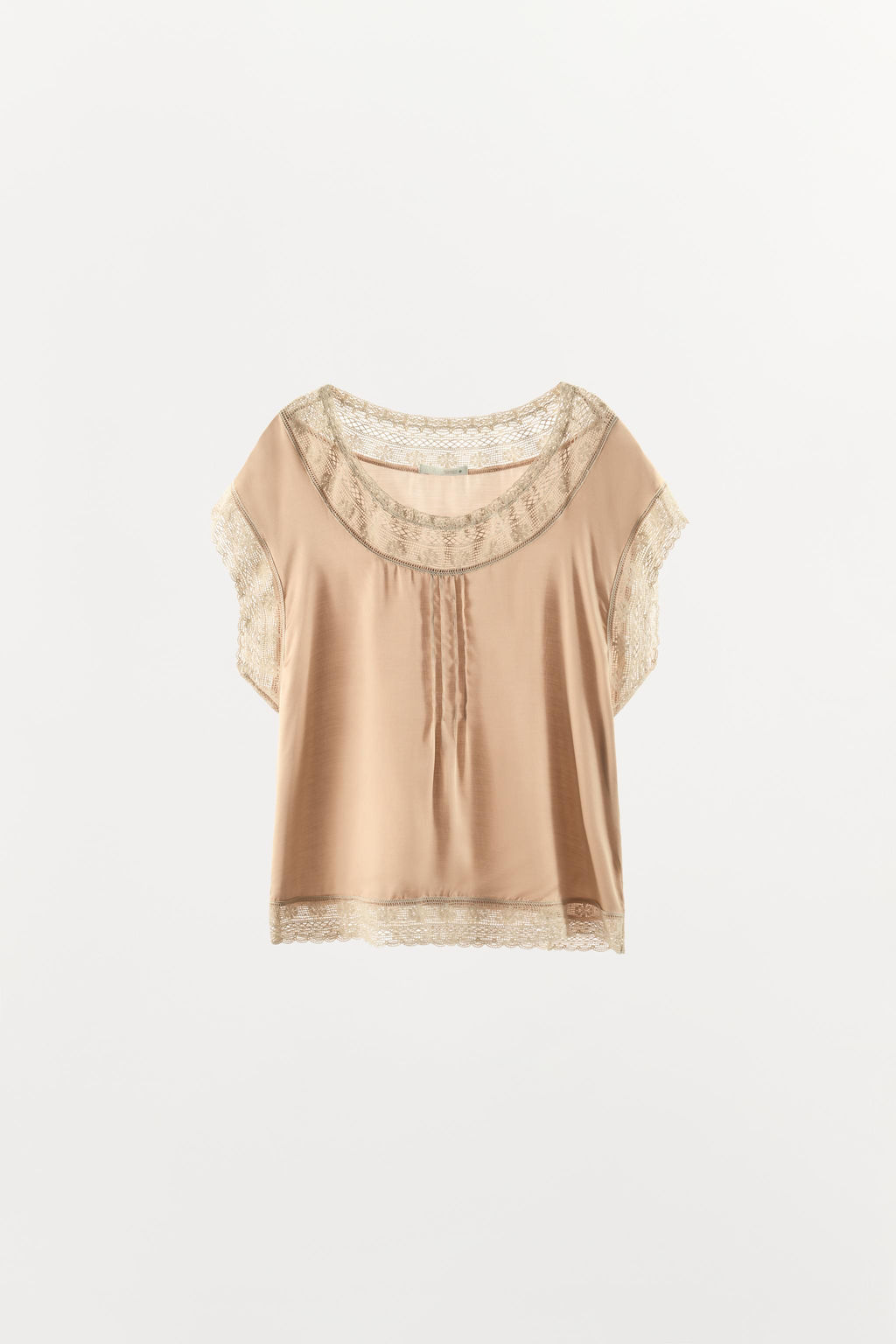 TOP PLIEGUES ENCAJE / Beige