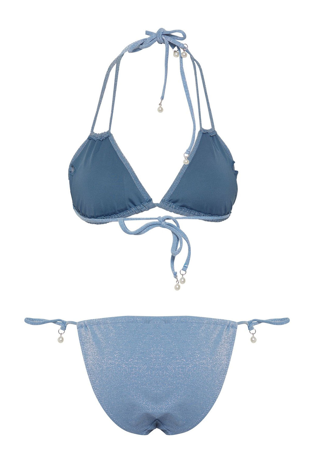 TRENDYOLMILLA Mavi Ucgen Inci Aksesuarl? Simli Regular Bikini Tak?m? TBESS25BT00018 фото 10