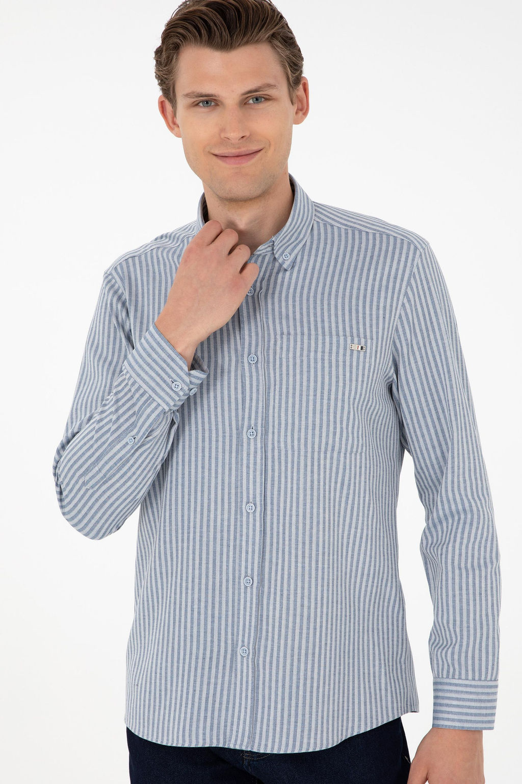 Мужская голубая рубашка с длинным рукавом - U.s. polo assn фото 3