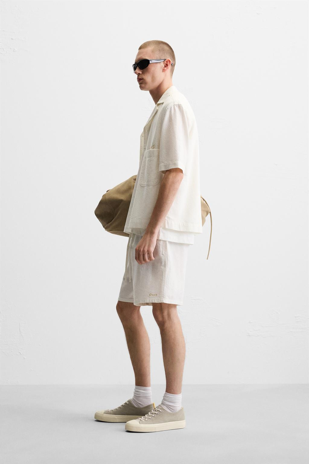 EMBROIDERED TEXTURED BERMUDA SHORTS - Zara фото 13