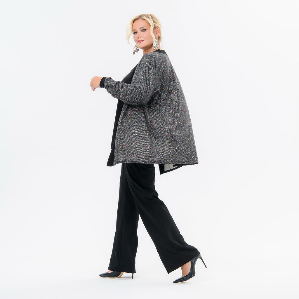 Кардиган из джерси - ангора,"елочка", с черной отделкой