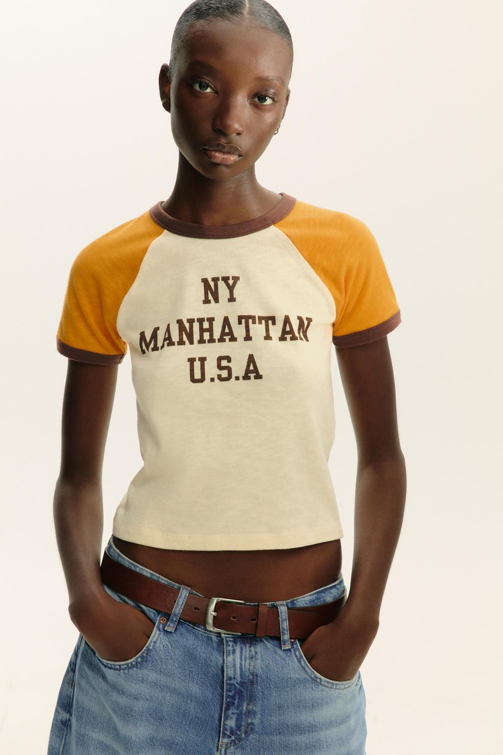 SLOGAN T-SHIRT WITH RIBBED TRIM - Zara фото 2