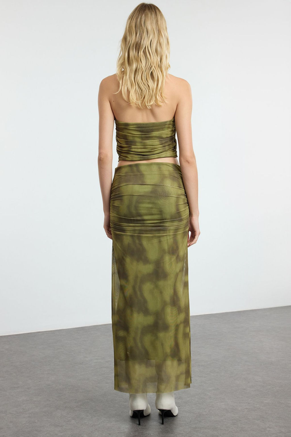 TRENDYOLMILLA Yesil Drapeli Maxi Tul Esnek Orme Etek TWOSS24ET00023  фото 5