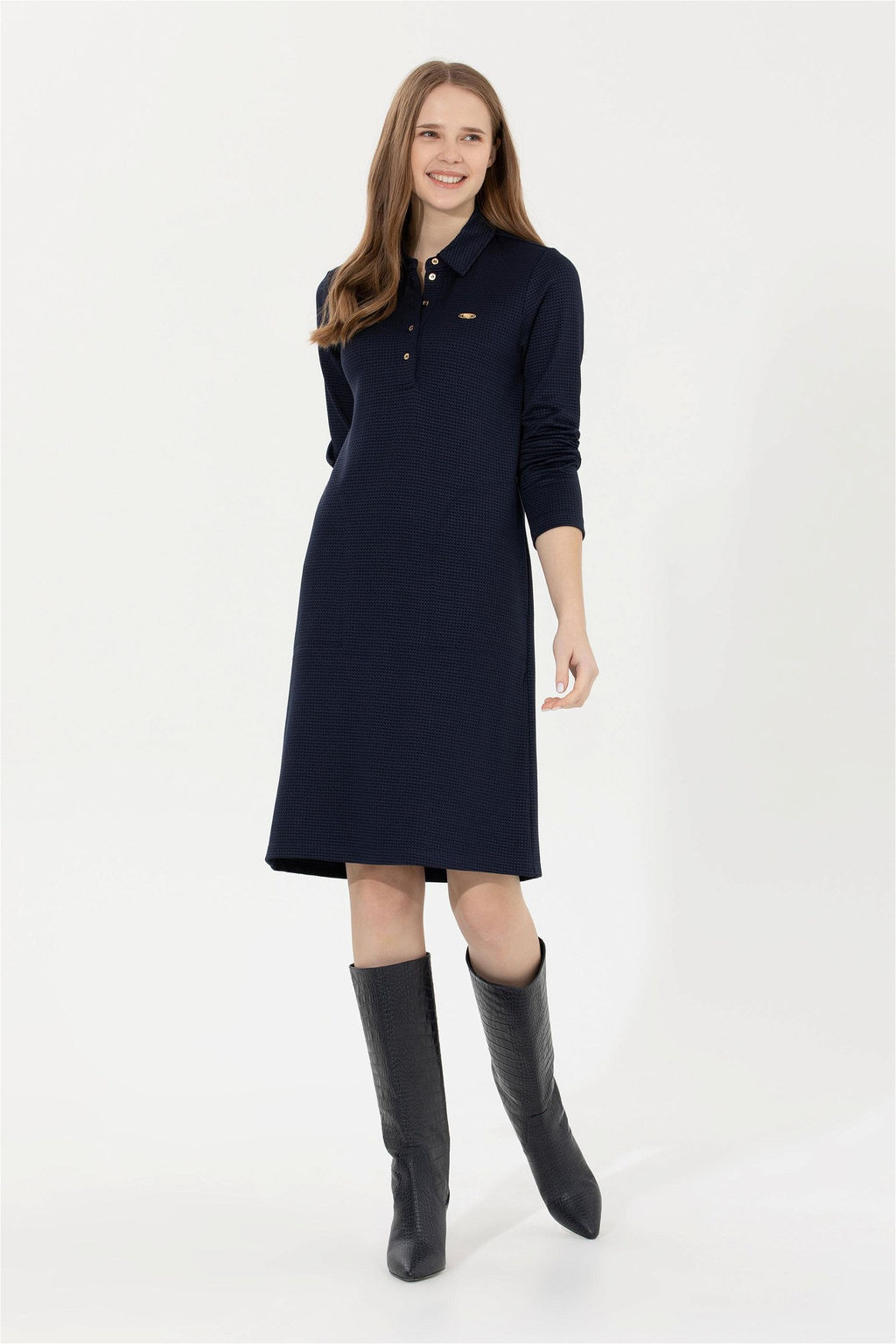 Женское темно-синее трикотажное платье с воротником-поло Неожиданная скидка в корзине - U.s. polo assn фото 3