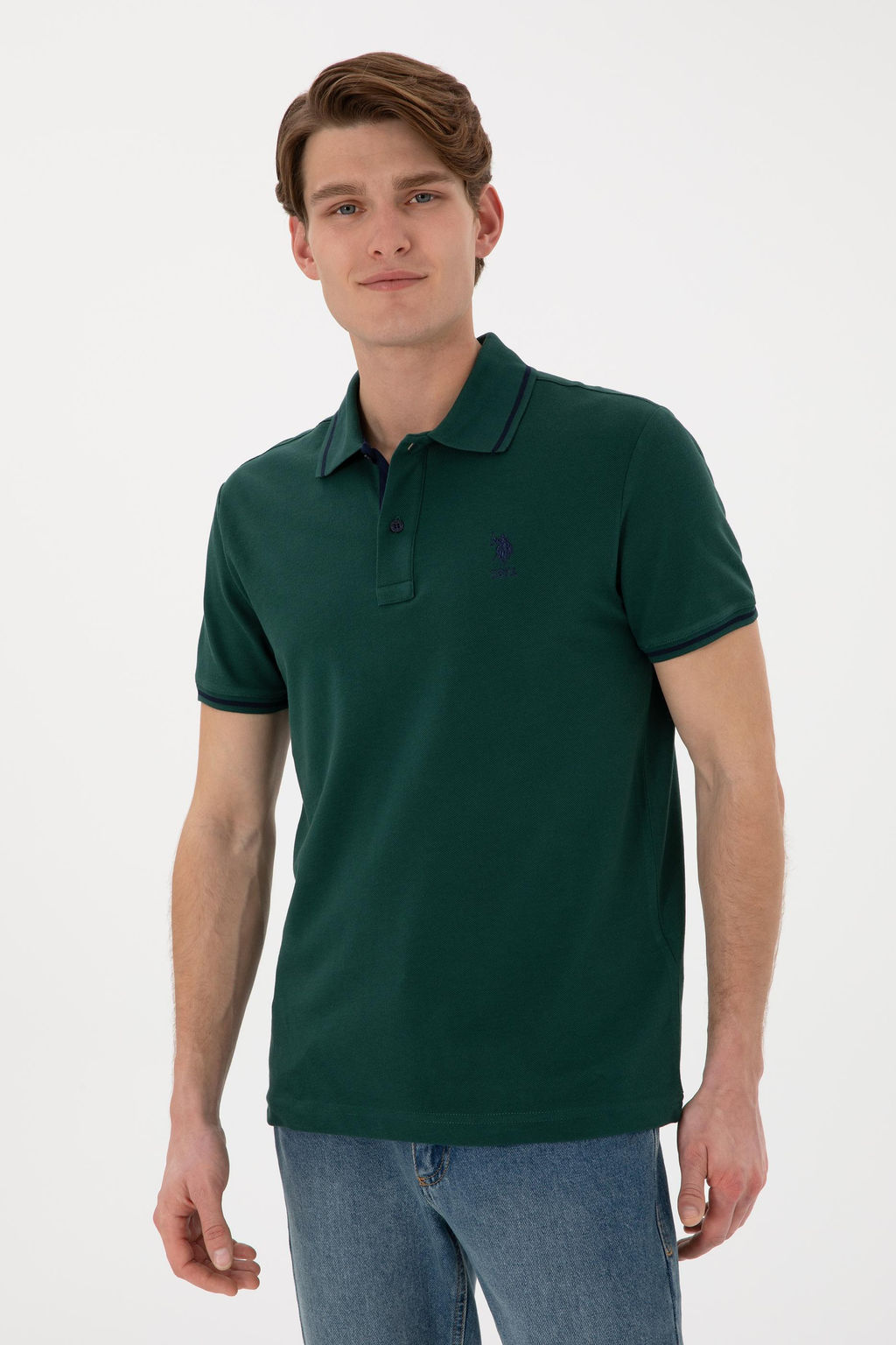 Erkek Slim Fit Polo Yaka Koyu Ye_il Basic Ti__rt Sepette S_rpriz _ndirim - U.s. polo assn фото 4