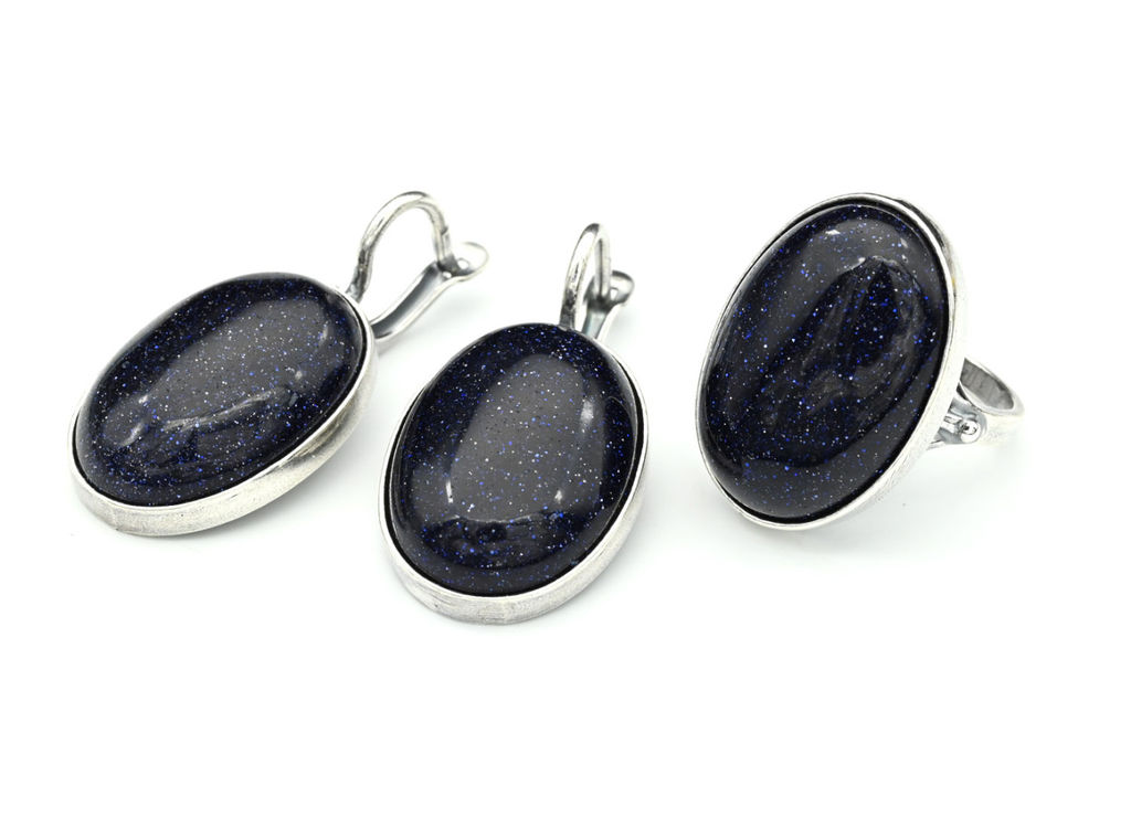 Кольцо Серьги с авантюрином синим имитация размер 18