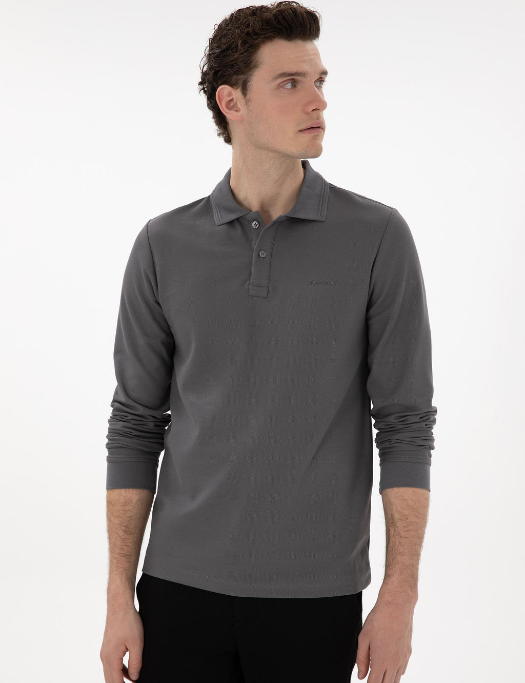 Gri Slim Fit K_vr_lmaz Yaka Sweatshirt - Pierre cardin фото 3