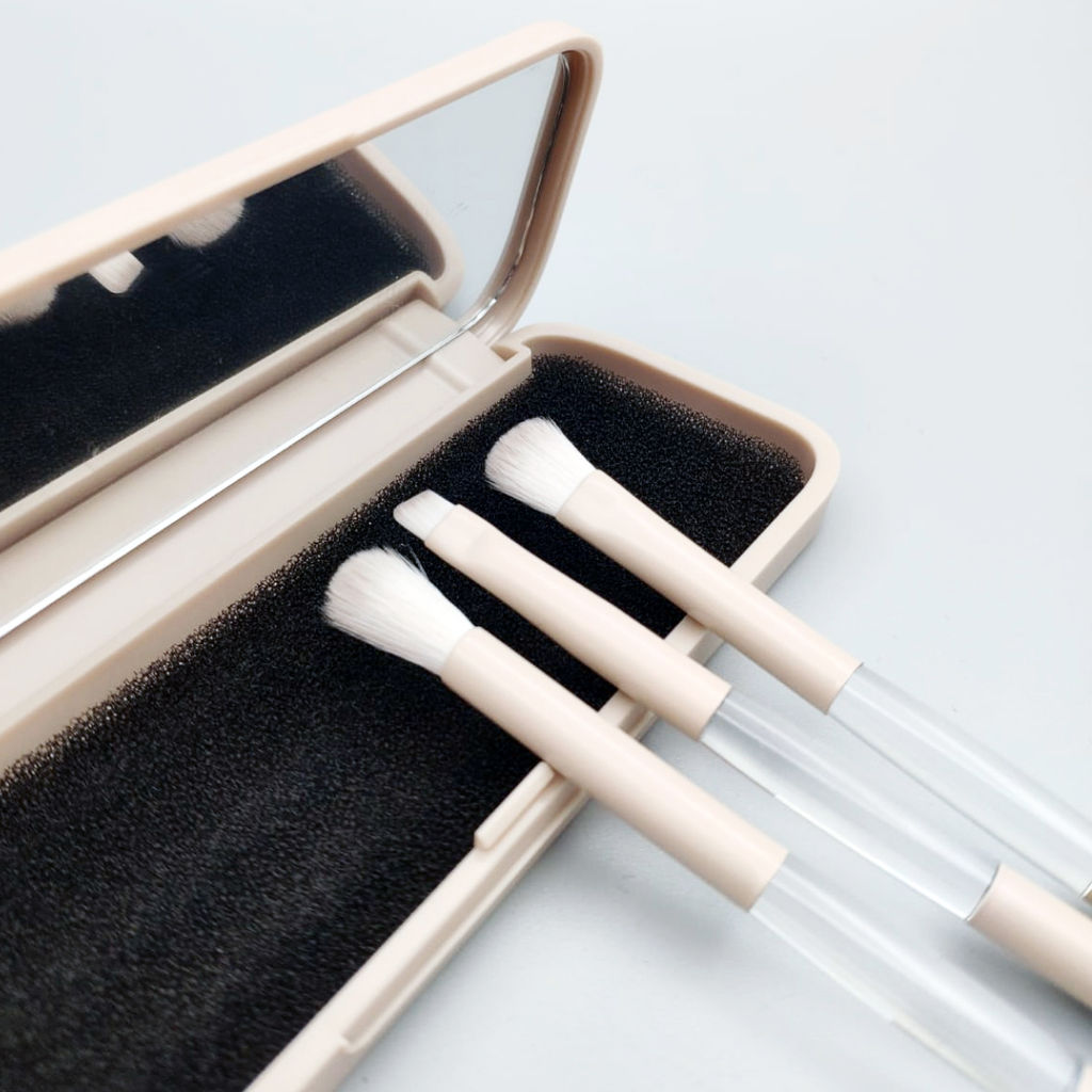 Nail Art Набор кистей для макияжа в футляре с зеркалом, 3 шт., бежевый  фото 6