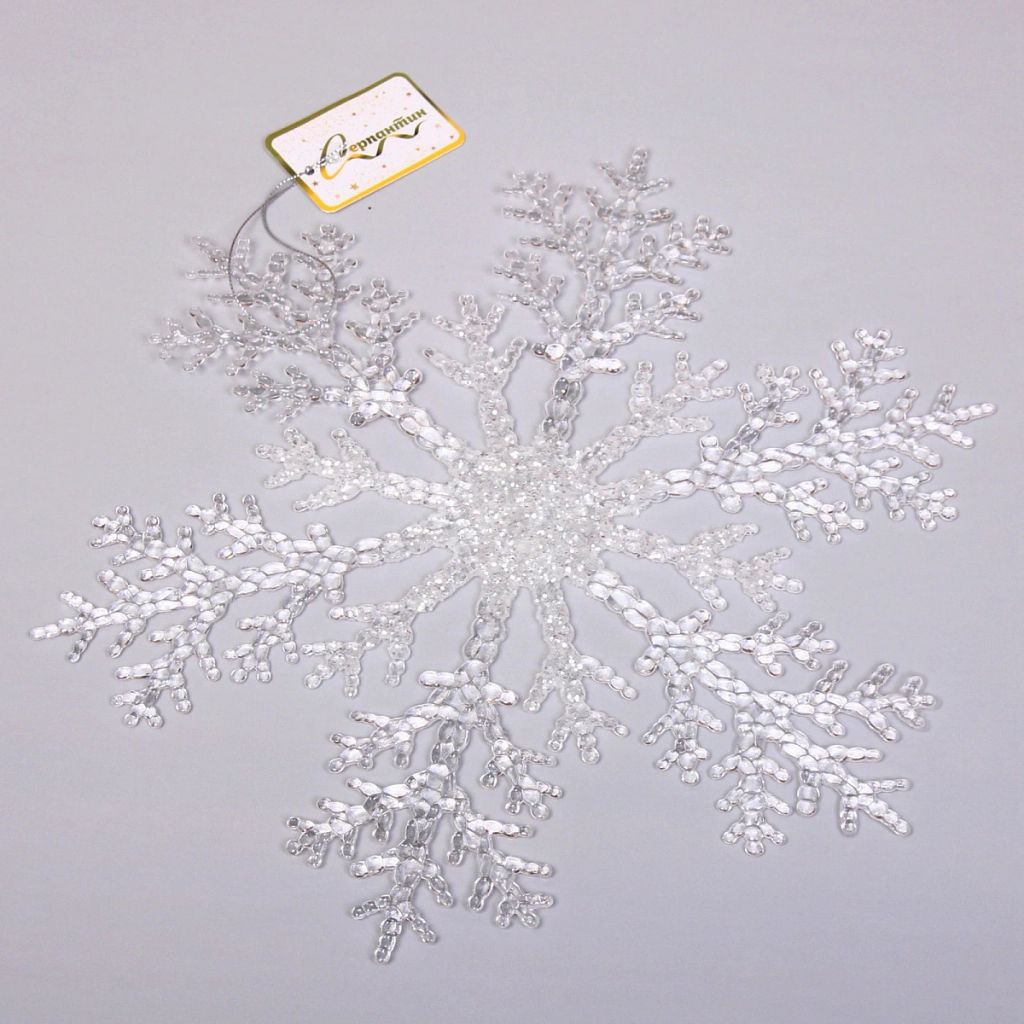 Подвеска новогодняя "Сияющая снежинка" 32 см, Белый