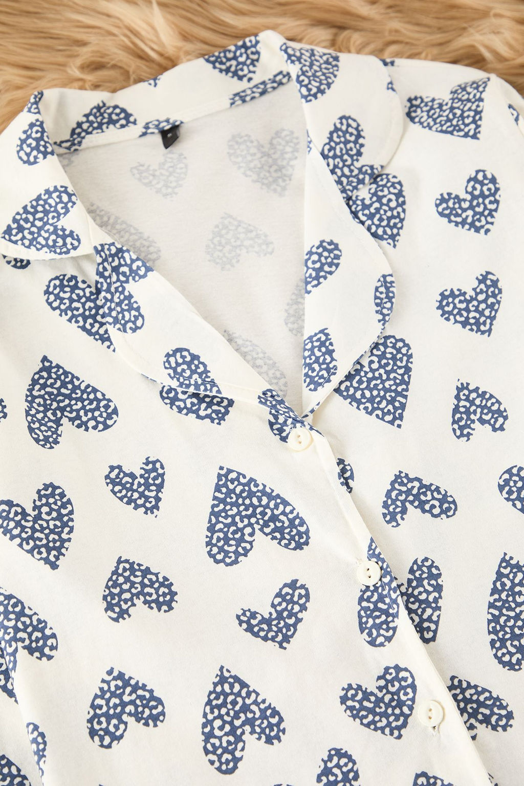 Ekru %100 Pamuklu Leopar Kalpli Orme Pijama Tak?m? THMAW25PT00142