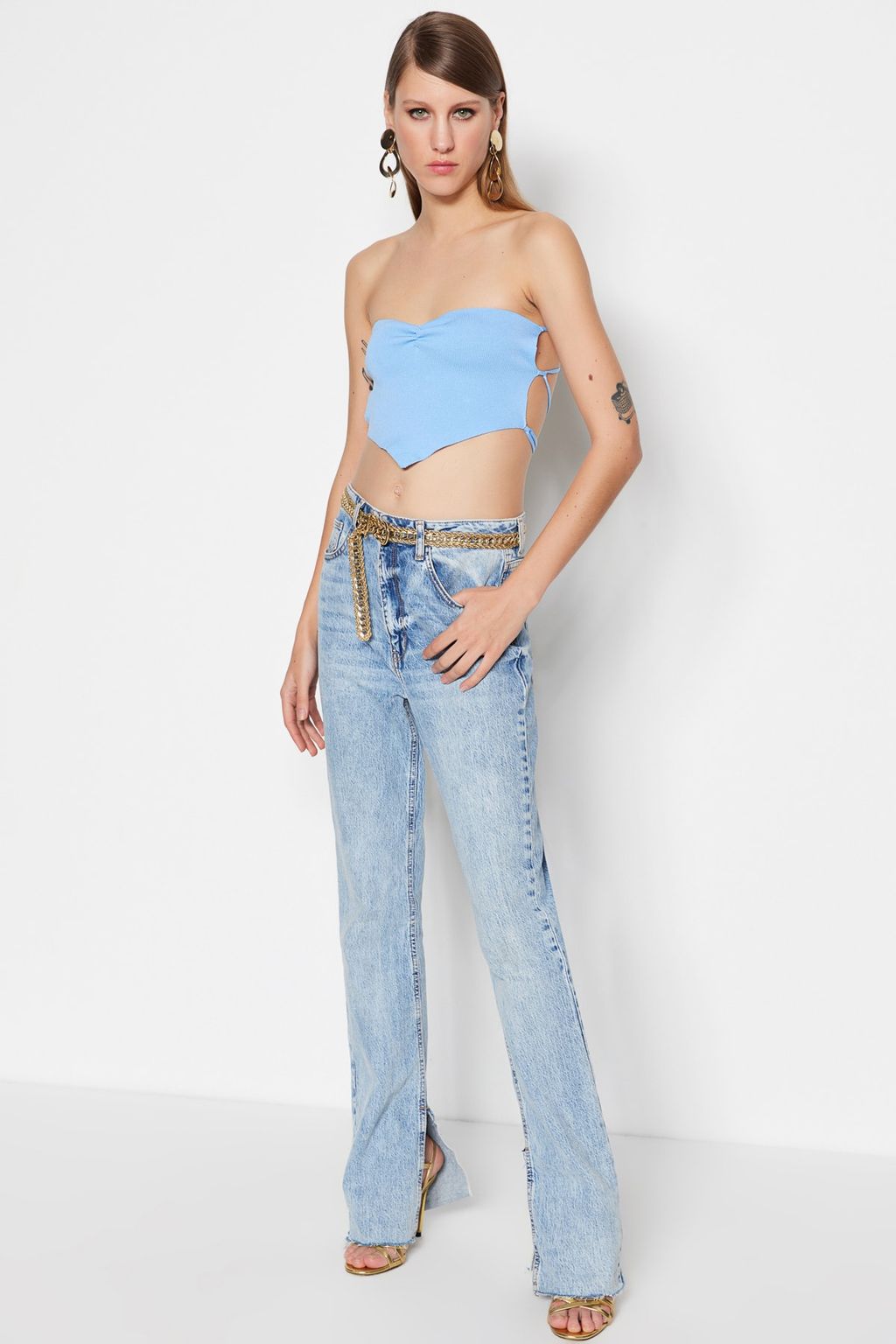 Ac?k Mavi Crop Triko Biyeli Bluz TPRSS23BZ00066 - Trendyolmilla фото 4