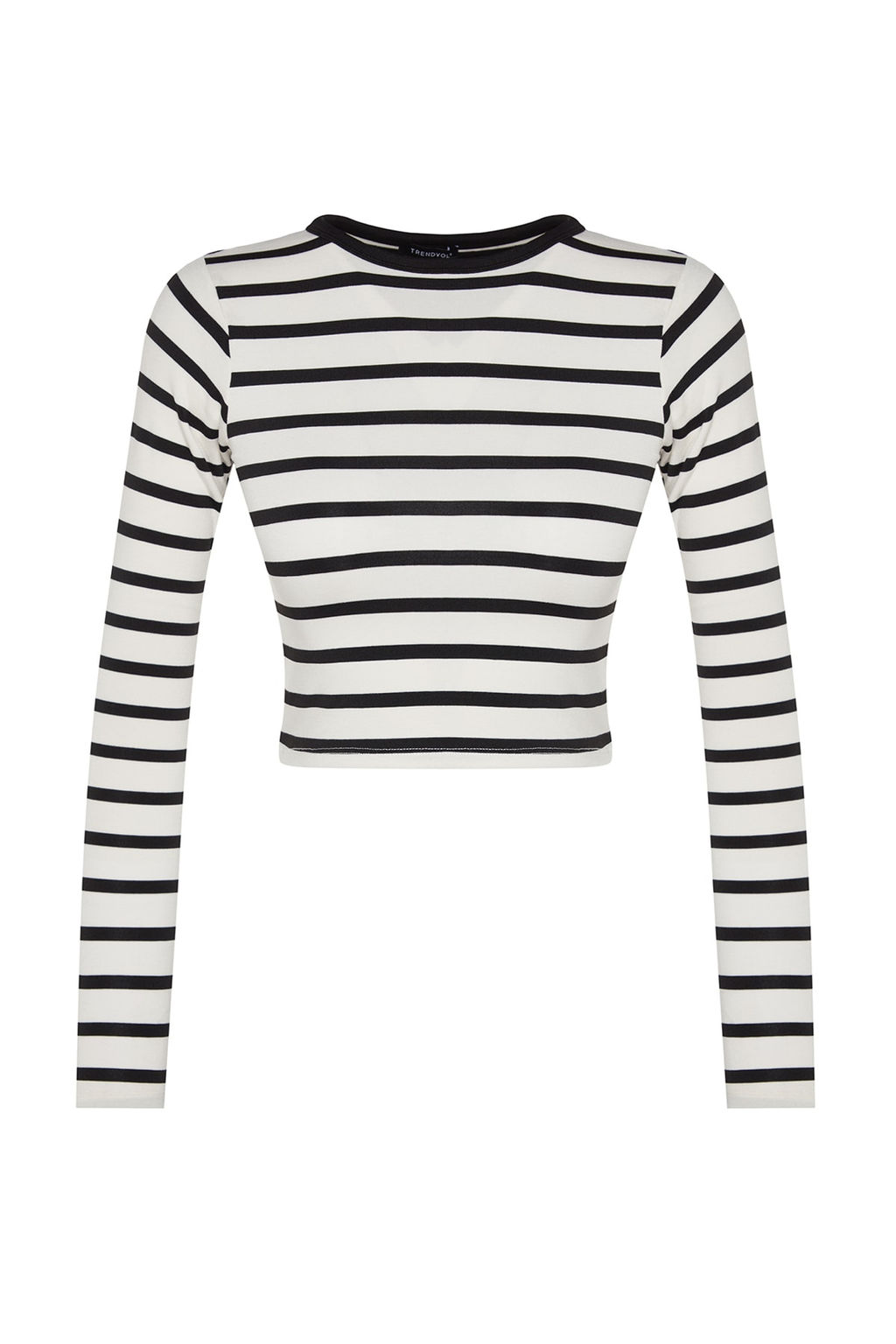 Siyah Cizgili Premium Viskoz Yumusak Kumasl? Fitted Crop Esnek Orme Bluz TWOAW24BZ00048
