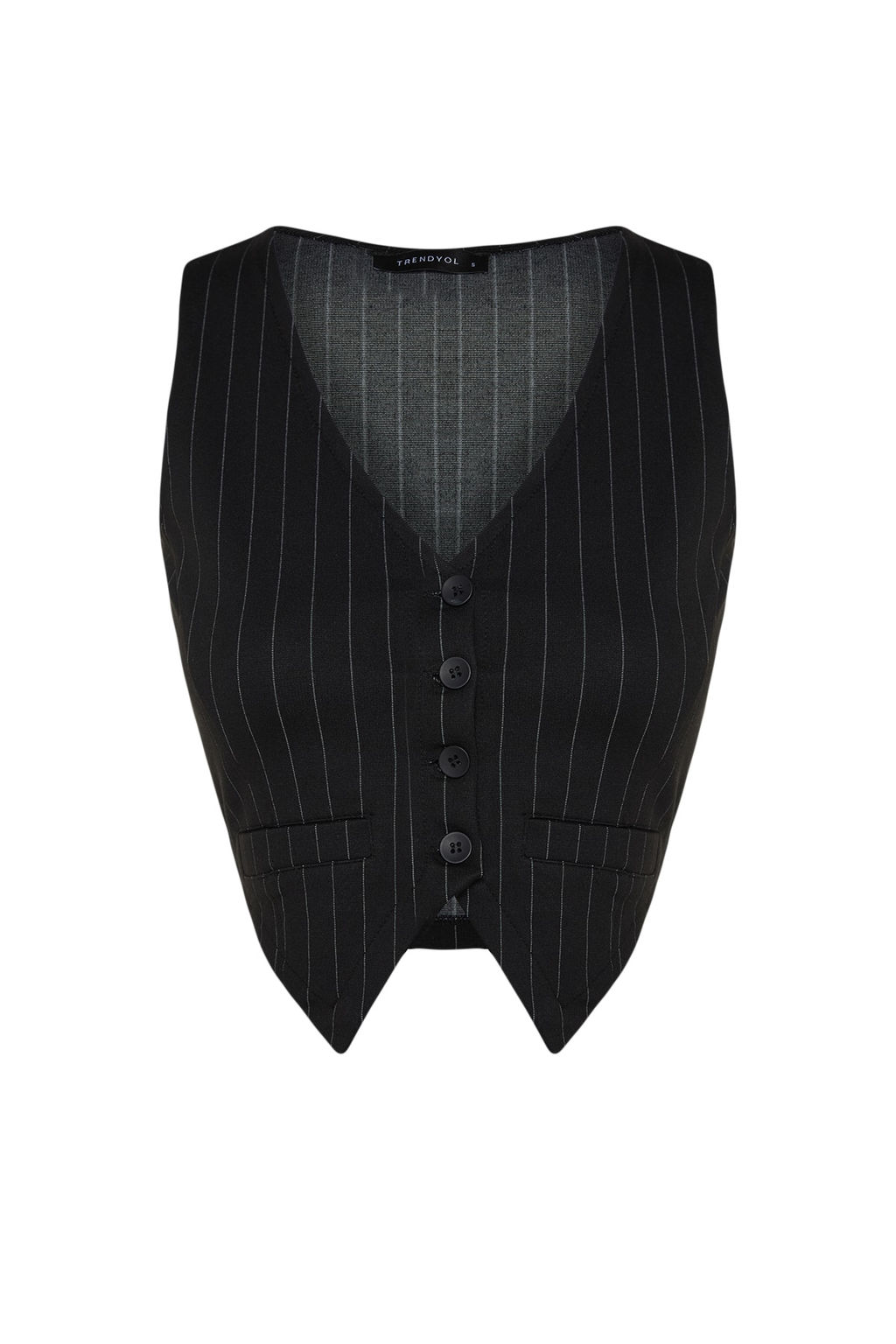 Siyah Regular Dugme Detayl? Cizgili Crop Yelek TWOSS23YE00037