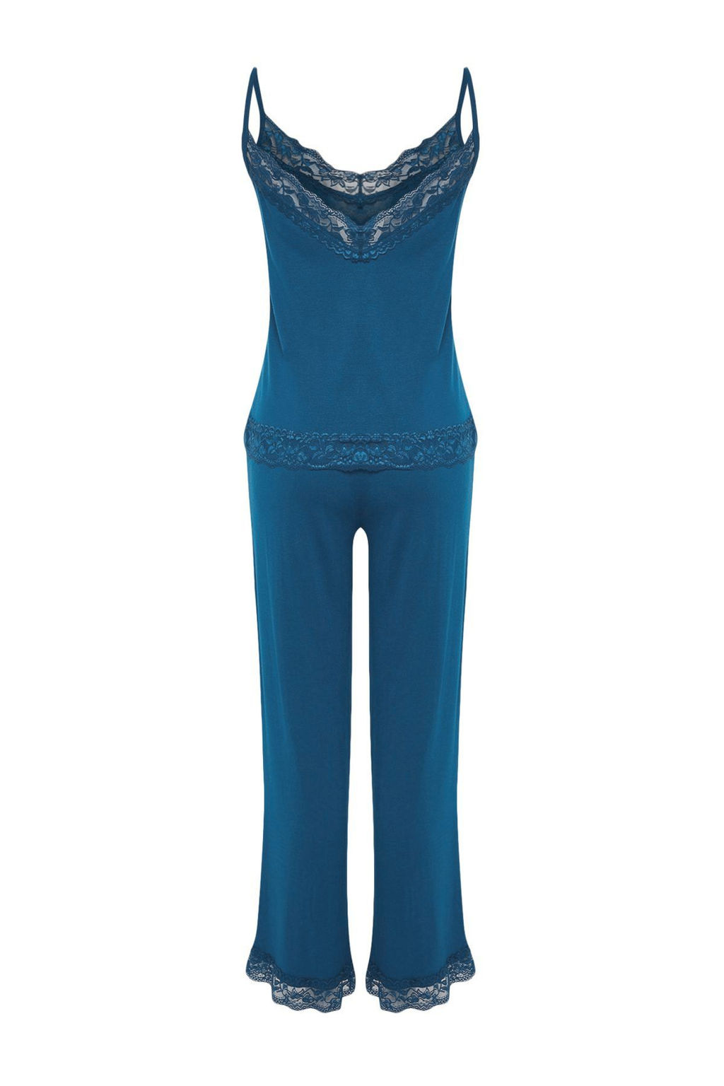 Trendyolmilla Siyah Dantelli ve Kurdele/Fiyonk Detayl? Ip Ask?l? Viskon Orme Pijama Tak?m? THMSS20PT0134  фото 7