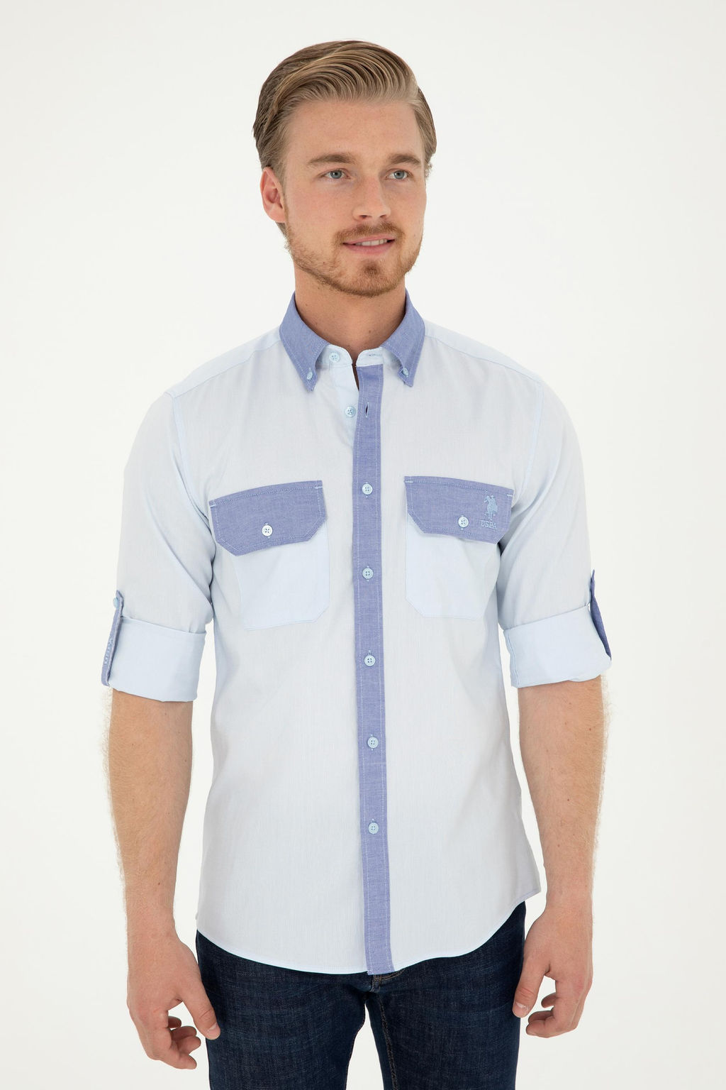 U. S. Polo Assn / Мужская голубая рубашка с длинным рукавом - U.s. polo assn фото 3