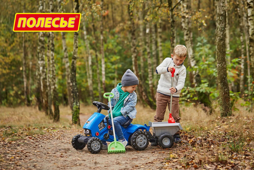 Каталка-трактор с педалями Turbo-2 (синяя) с полуприцепом - Полесье фото 8