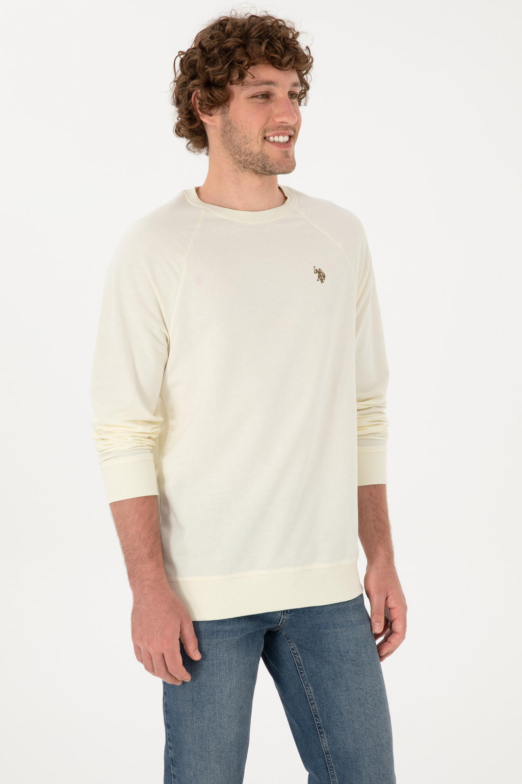 Erkek BEYAZ Basic Sweatshirt Sepette S_rpriz _ndirim