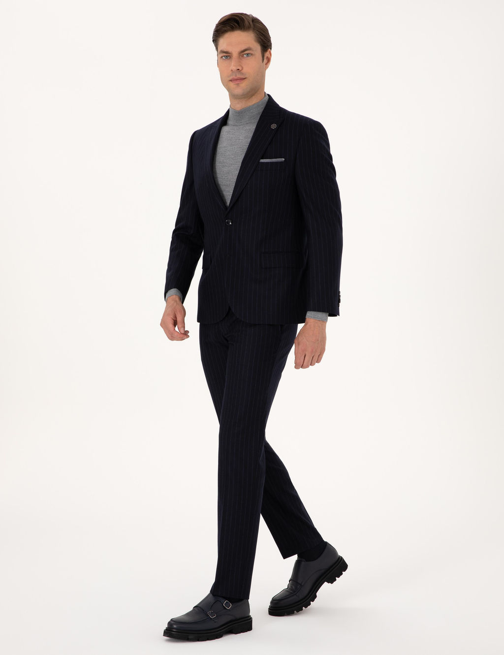Lacivert Slim Fit %100 Y_n Tak_m Elbise