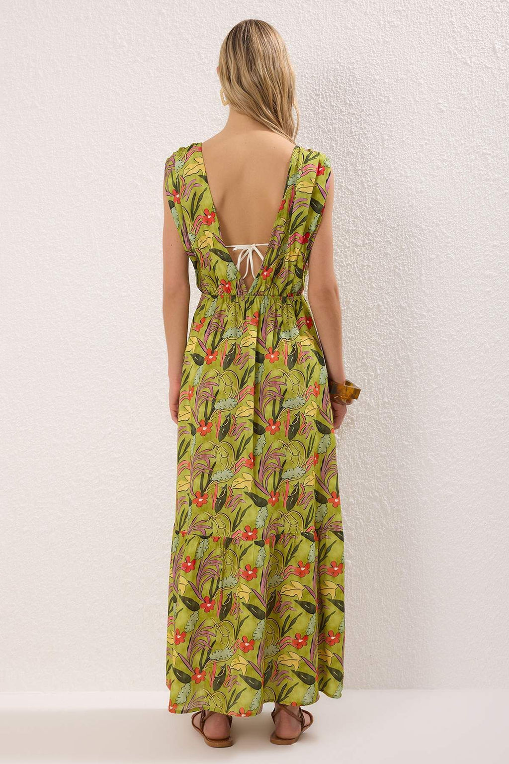 Cicek Desenli Dokuma S?rt Dekolteli %100 Pamuk Maxi Plaj Elbise TBESS25EL00100 - Trendyolmilla фото 4