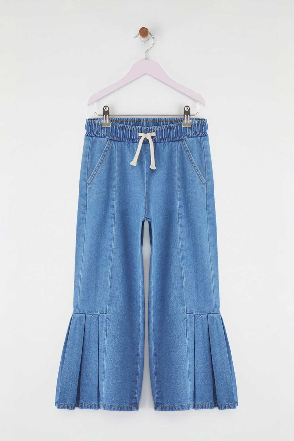 Ac?k Mavi K?z Cocuk %100 Pamuk F?rf?rl? Ispanyol Paca Lastikli Denim Pantolon TKDSS25PL00010 - Trendyolmilla фото 2