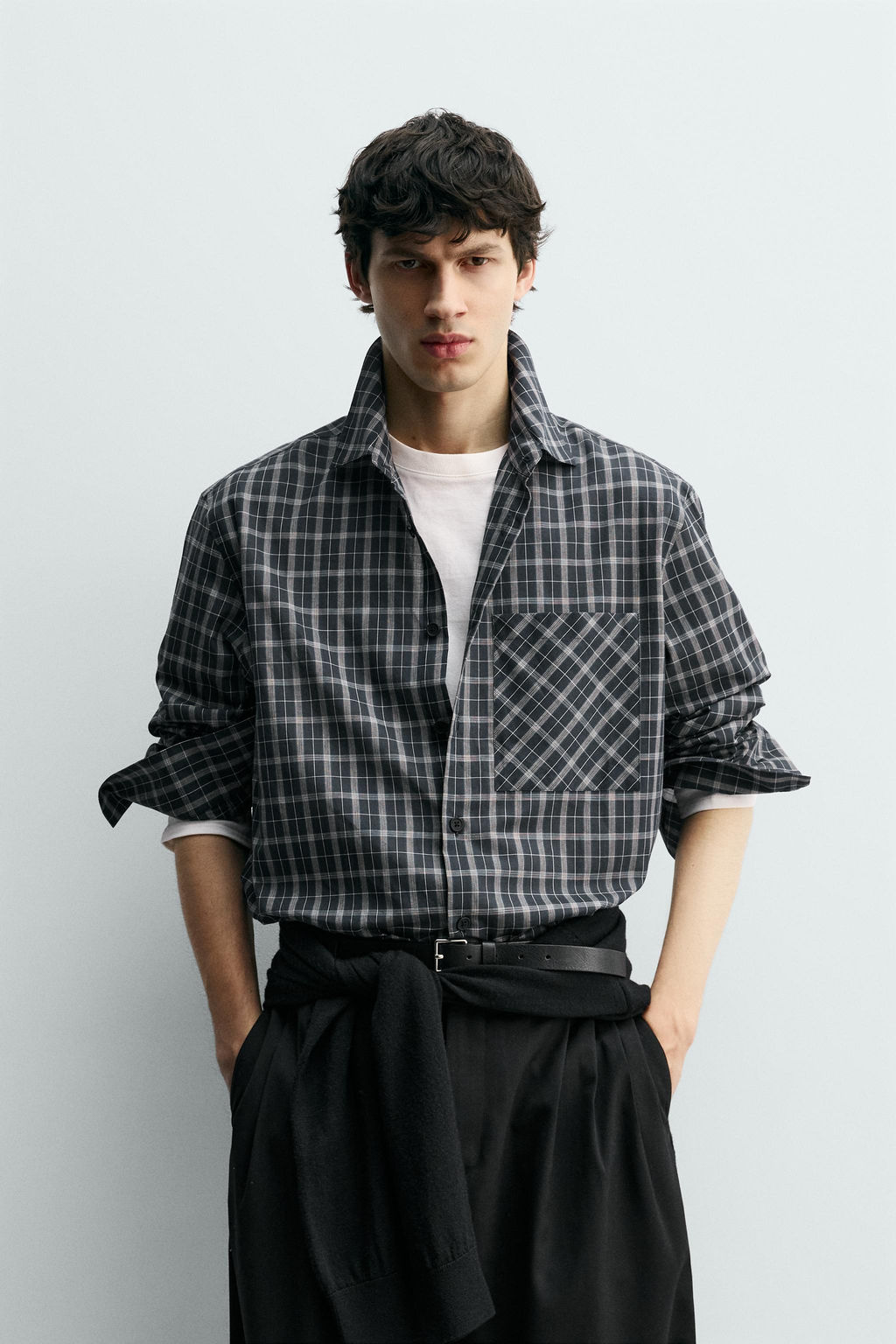 Рубашка Zara Voile Cuadros темно-синяя