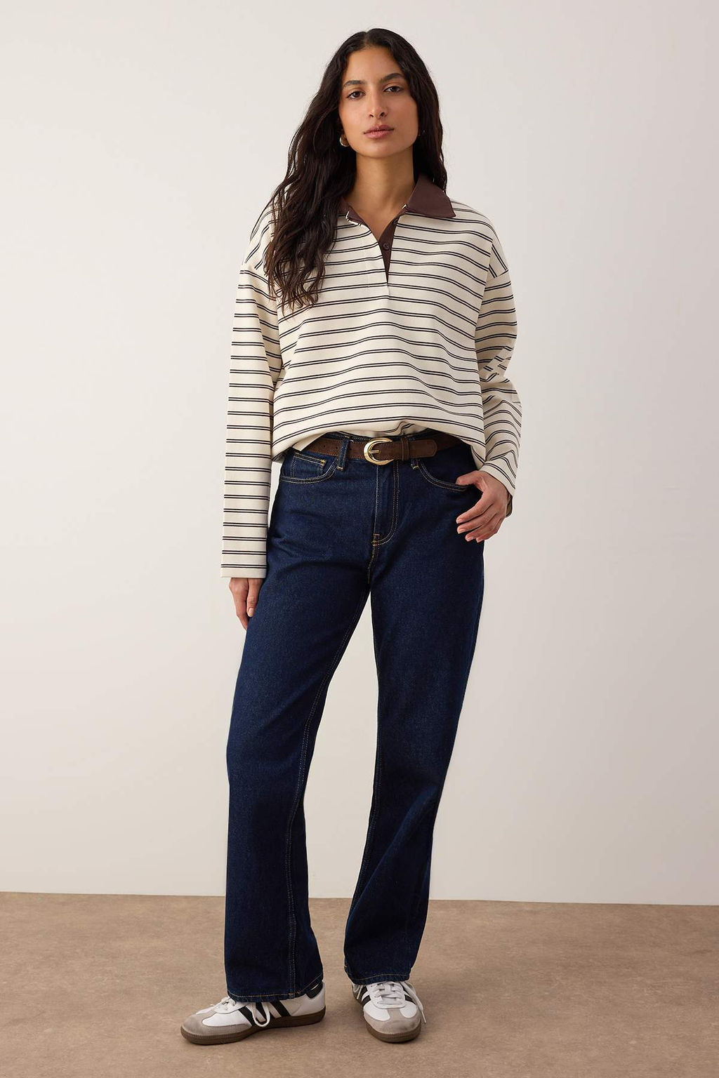 Kahverengi Cizgili More Sustainable Dokuma Yakal? Oversize Orme T-shirt/Sweatshirt TWOAW26TS00004