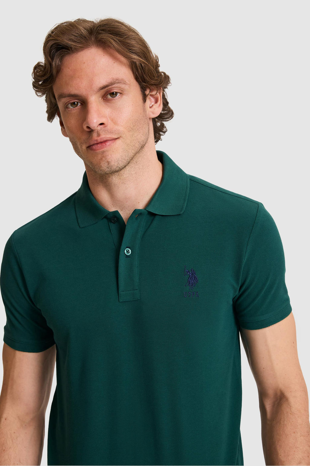 Erkek Slim Fit Polo Yaka Koyu Ye_il Basic Ti__rt