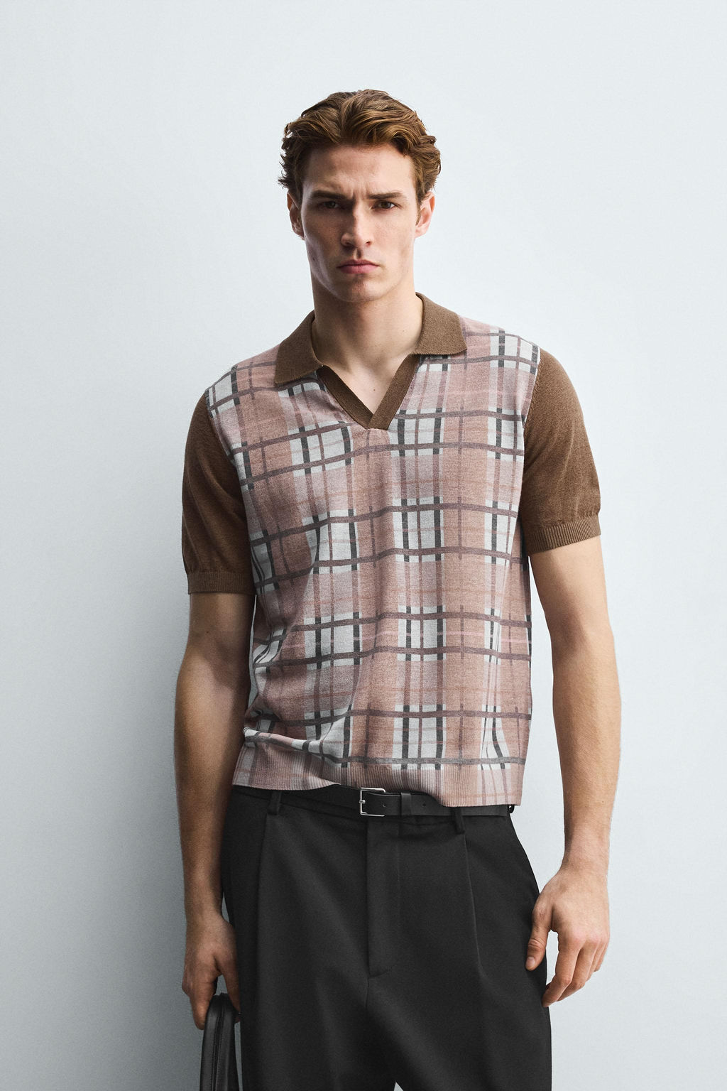 CHECK PRINT KNIT POLO SHIRT - Zara фото 2