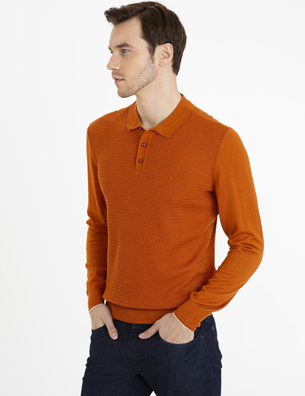 Свитер из полушерстяного трикотажа с воротником-поло стандартного кроя плитки - Cacharel фото 3