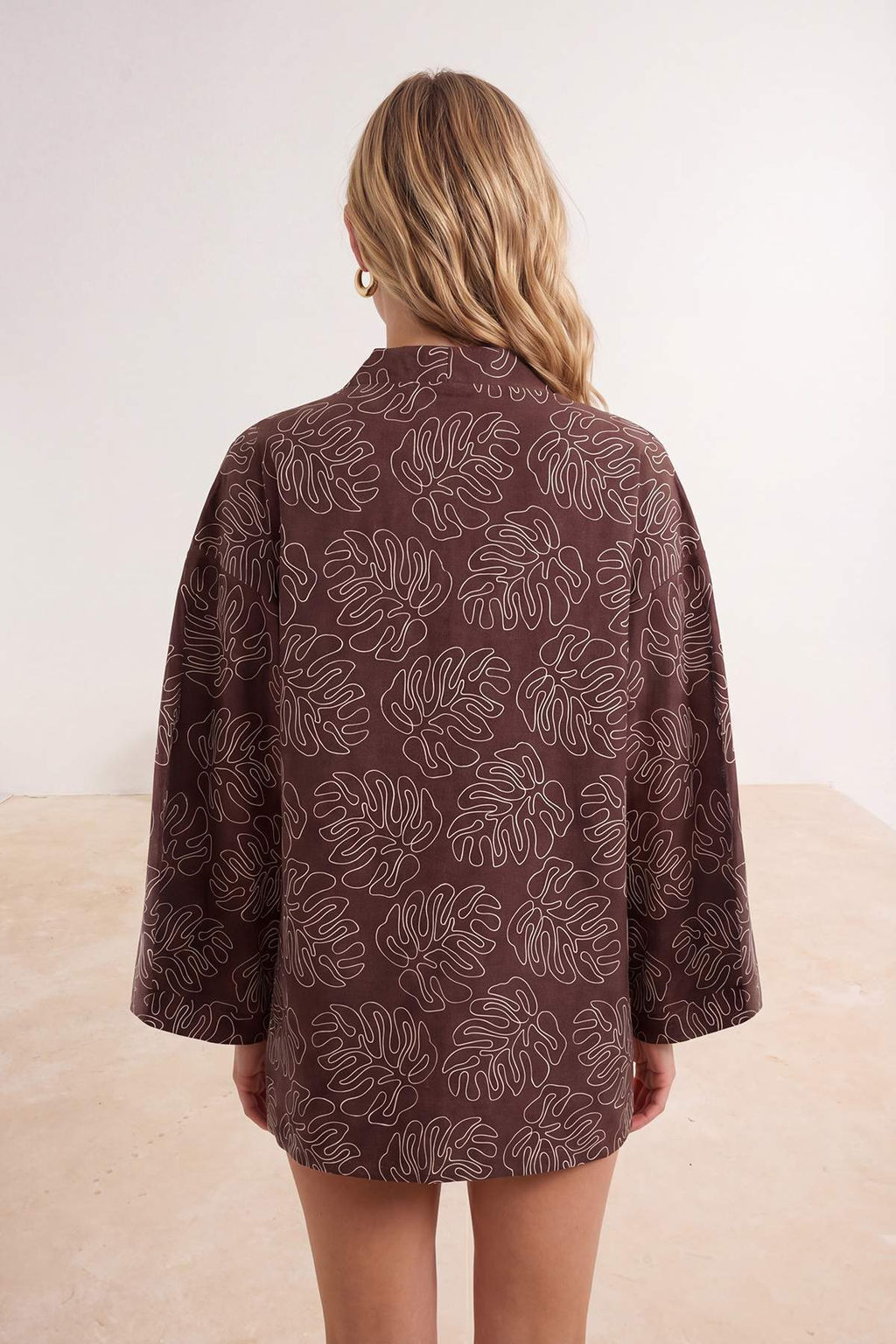 Ekru Dokuma Cicek Desen Islemeli Midi Plaj Kimono&Kaftan TBESS25KM00030 - Trendyolmilla фото 14