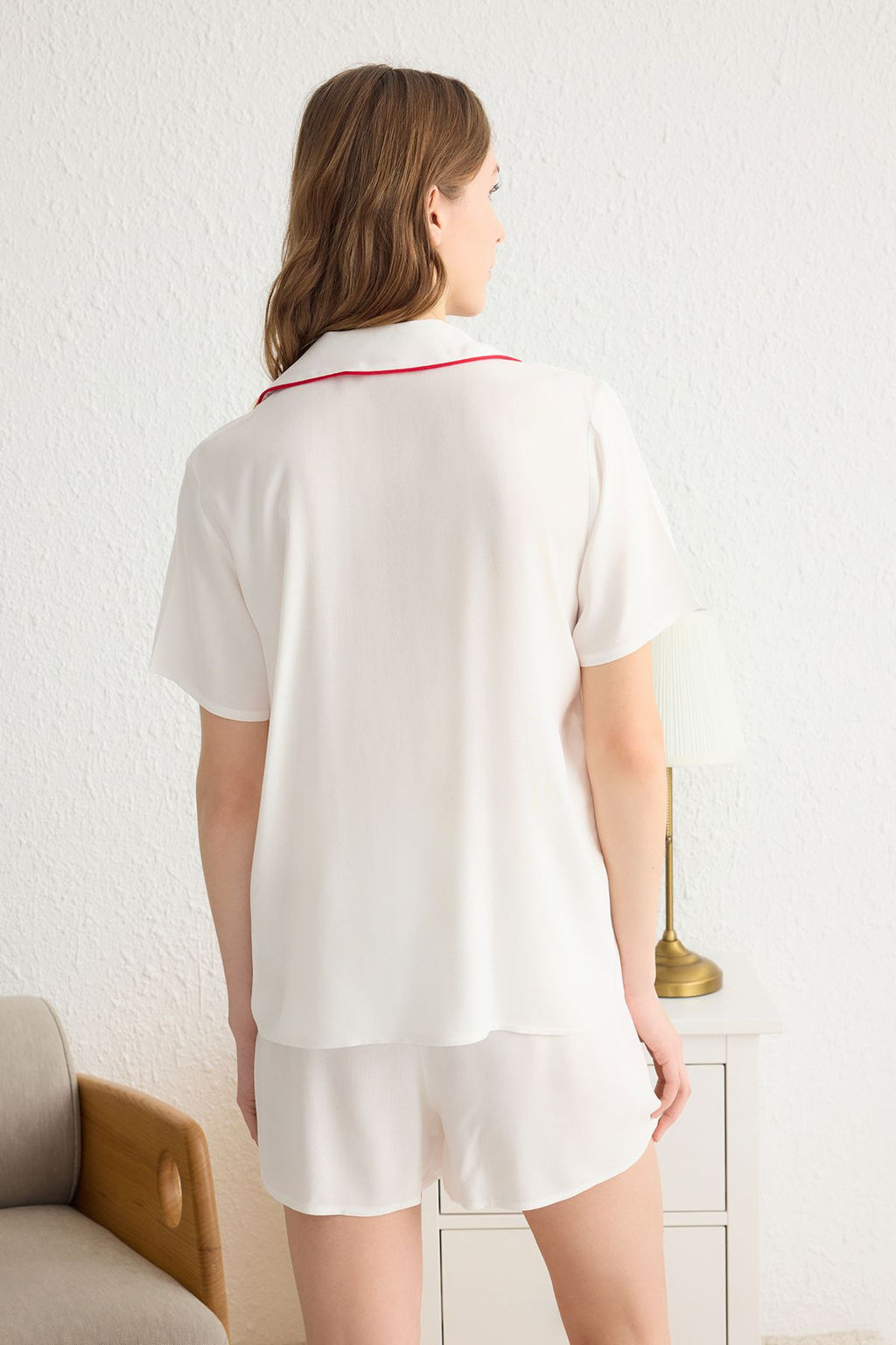 Trendyolmilla Pembe Kalpli Biye Detayl? Viskon Sortlu Dokuma Pijama Tak?m? THMSS25PT00002 фото 12