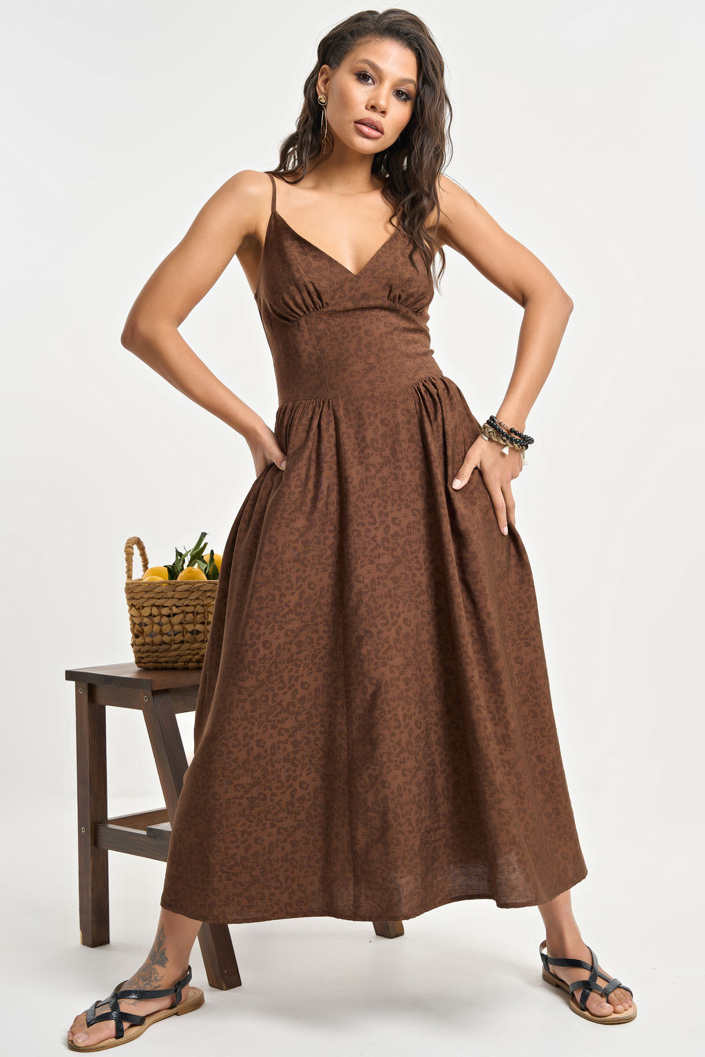 Сарафан летний леопард на шоколадном