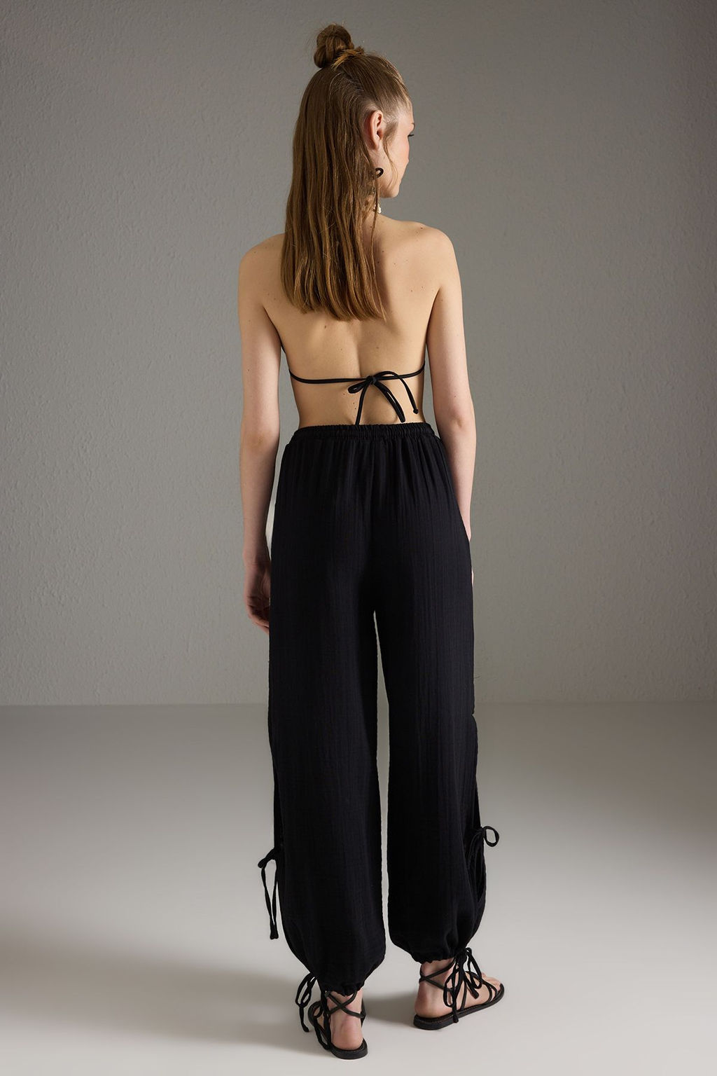 Trendyolmilla Tas Dokuma Baglama Detayl? 100% Pamuk Plaj Pantolon TBESS25PL00008  фото 8