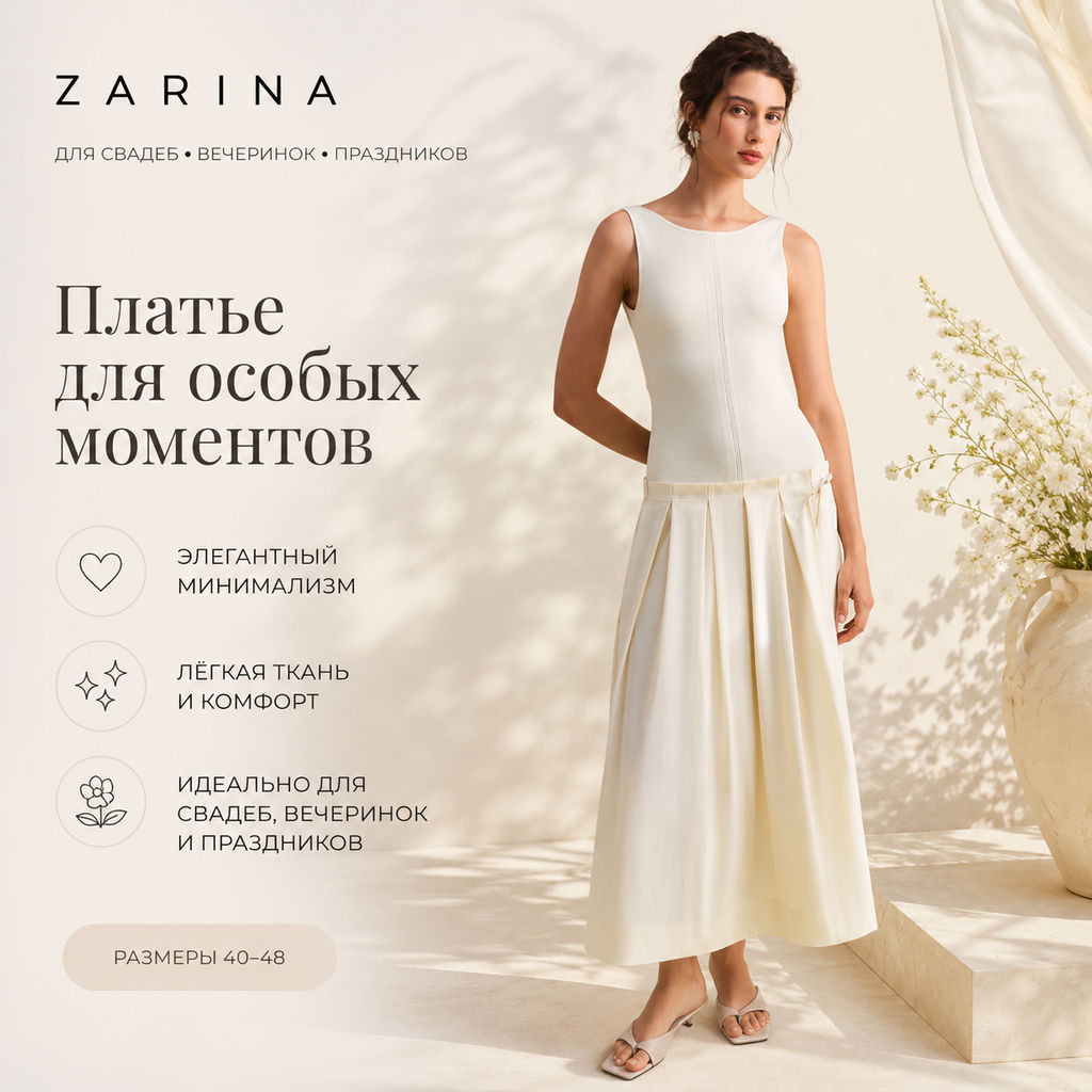 Платье миди из комбинированной ткани / Zarina